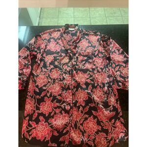 Victoria's Secret Gold Label Vintage Sz L Floral Satin Nightshirt Gown‎ Shirt